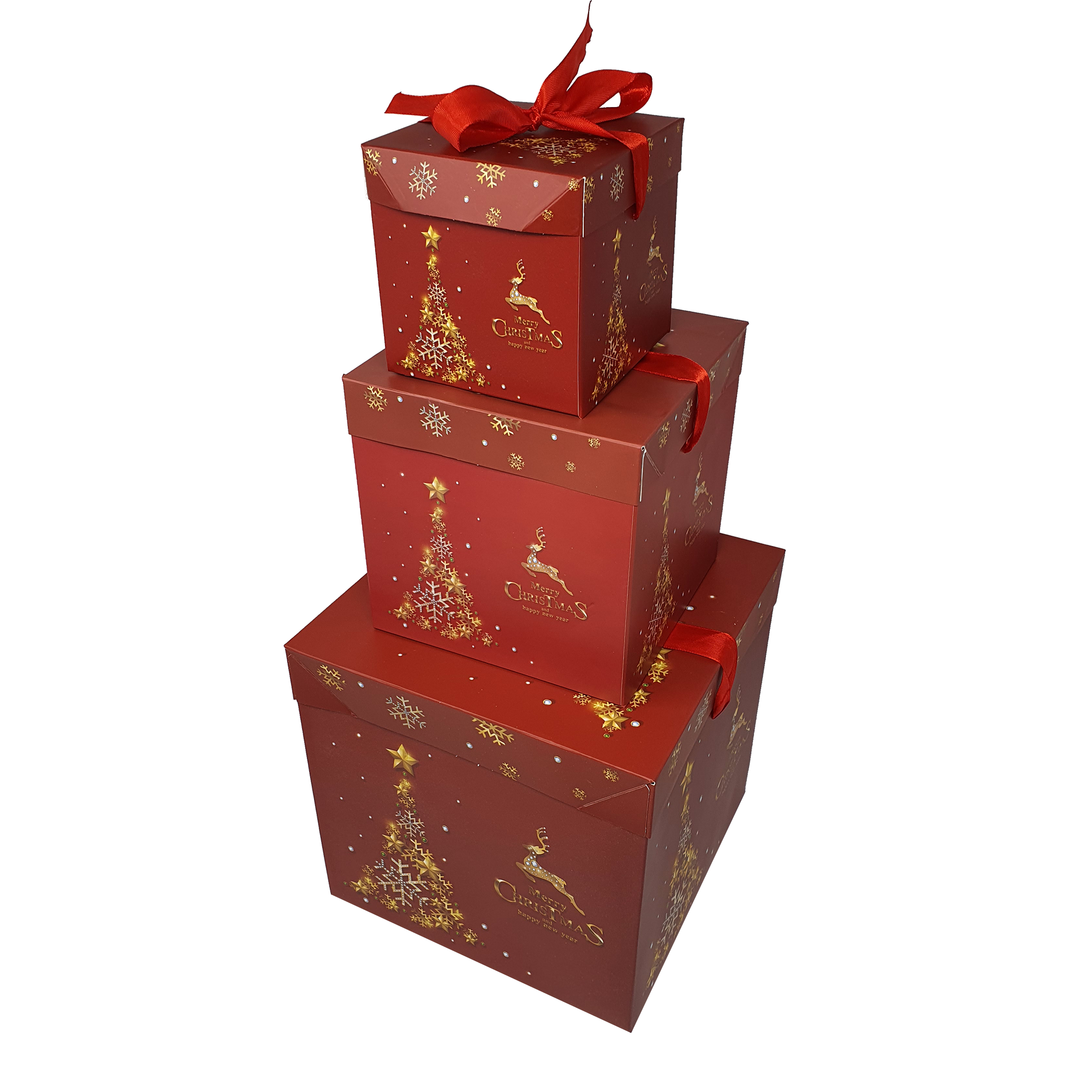 10pcs Folding Printed Christmas Patten Gift Box With Ribbon