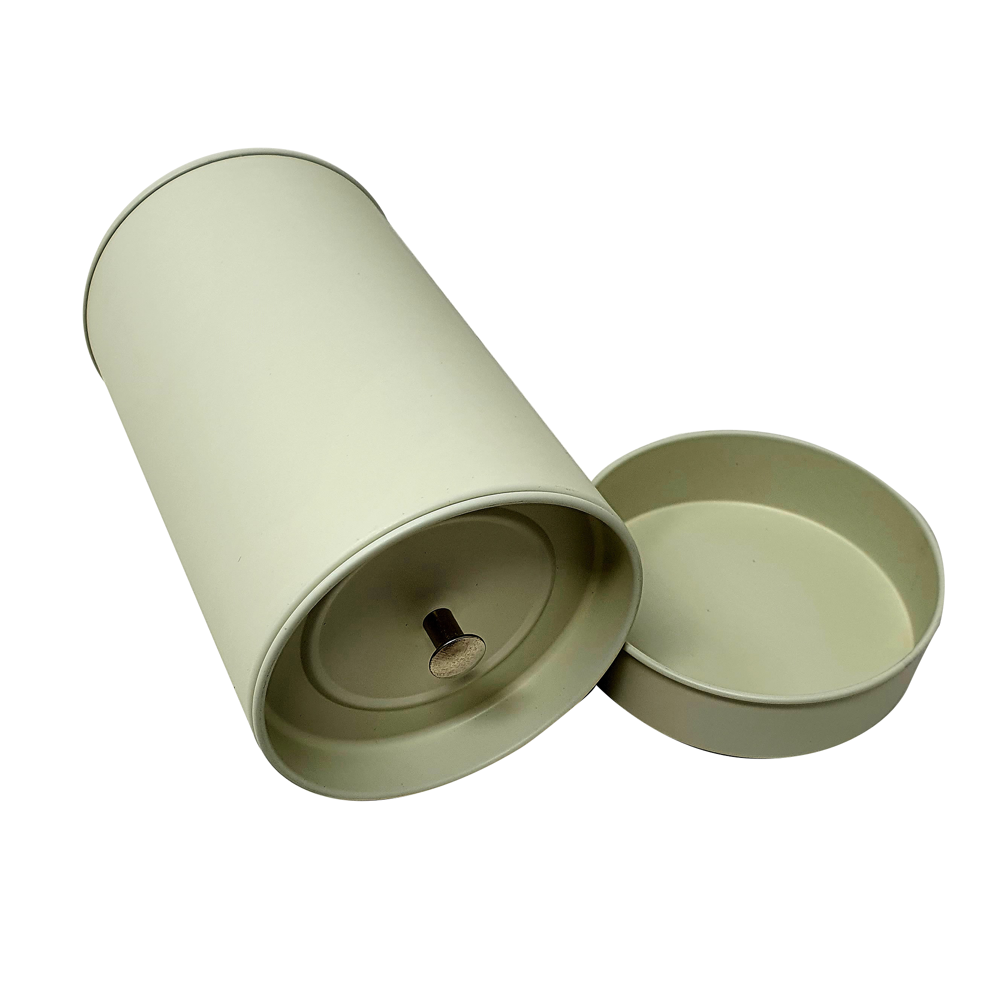 Printed Beige White Round Gift Tea Tin Box With Inner Lid/ D75 x H120(mm)