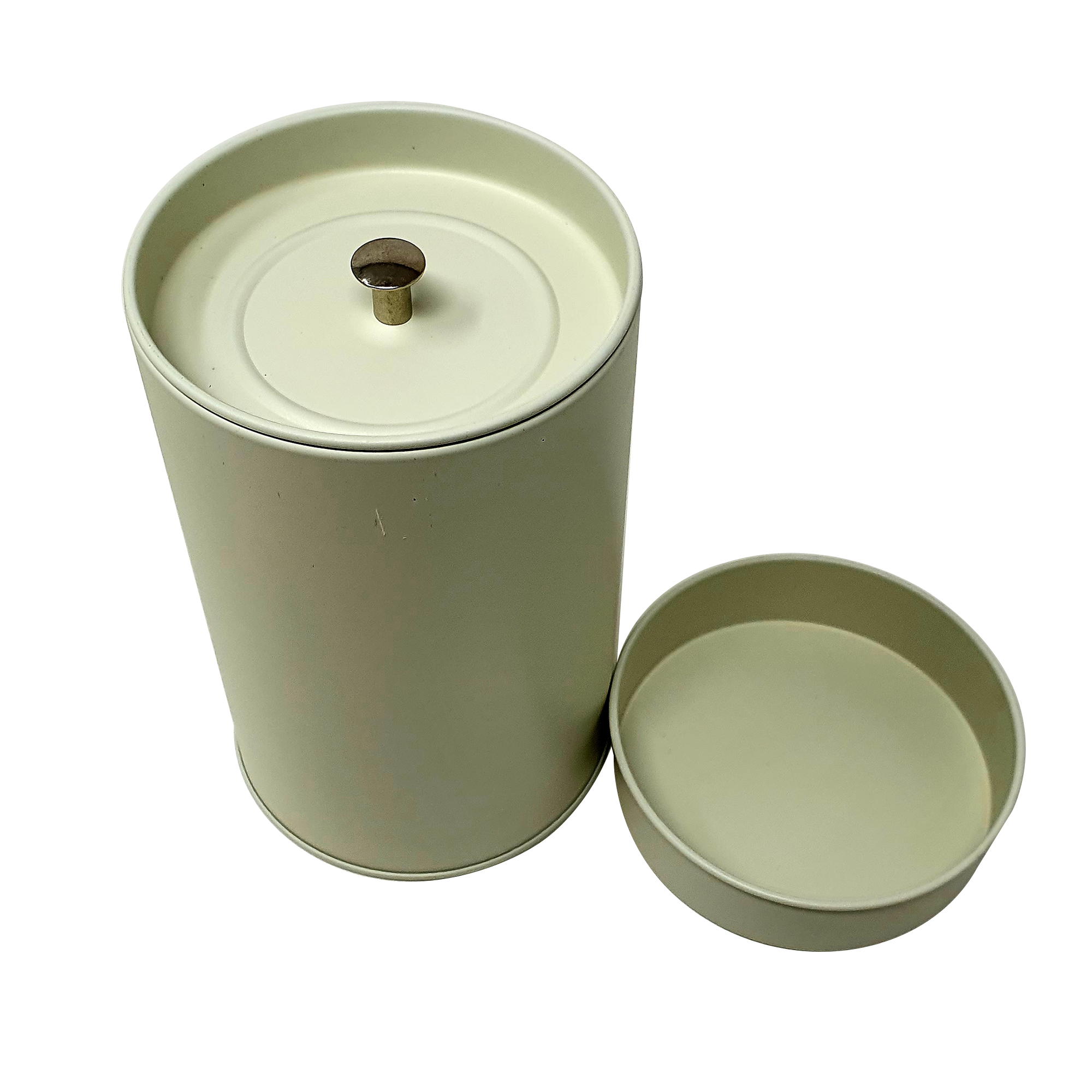 Printed Beige White Round Gift Tea Tin Box With Inner Lid/ D75 x H120(mm)