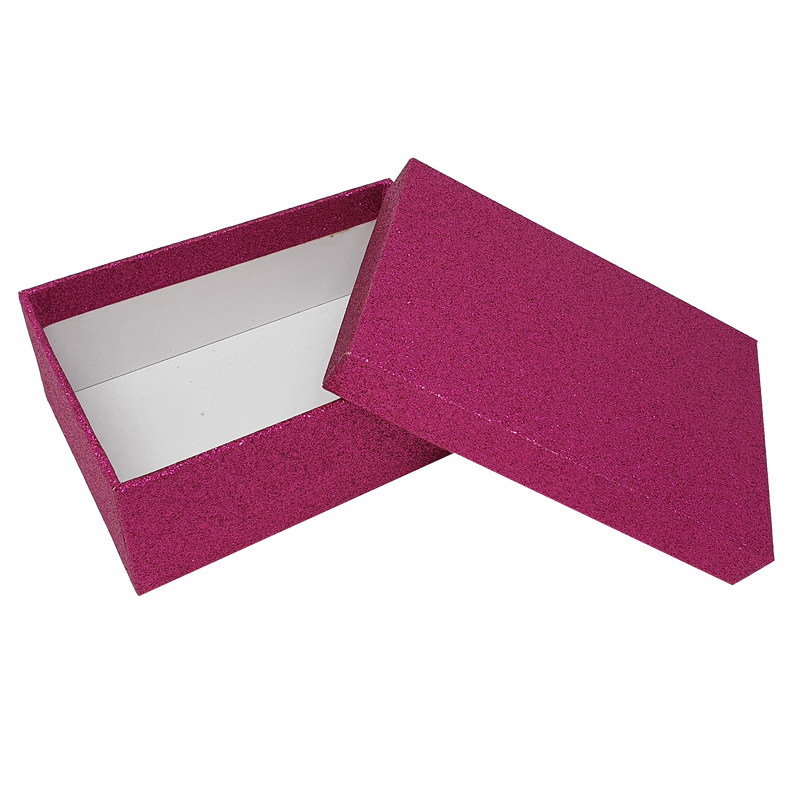 Hot Pink Rectangular Sparkly Glitter Rigid Stacking Gift Boxes