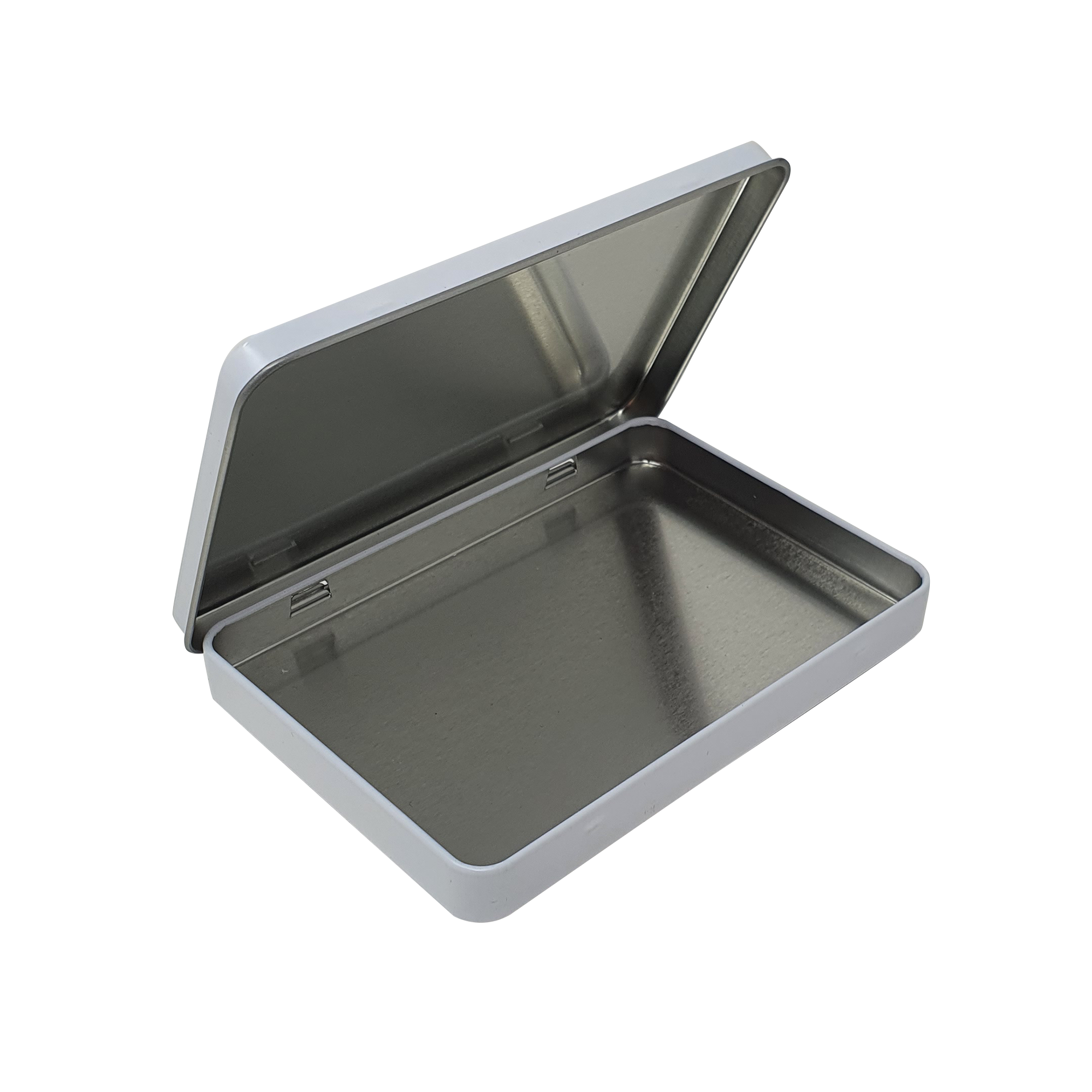 White Rectangular Gift Tin Box With Hinged Lid/ L130 x W90 x H13(mm)