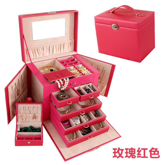 Large five - layer leather cosmetics storage box - Ld Packagingmall