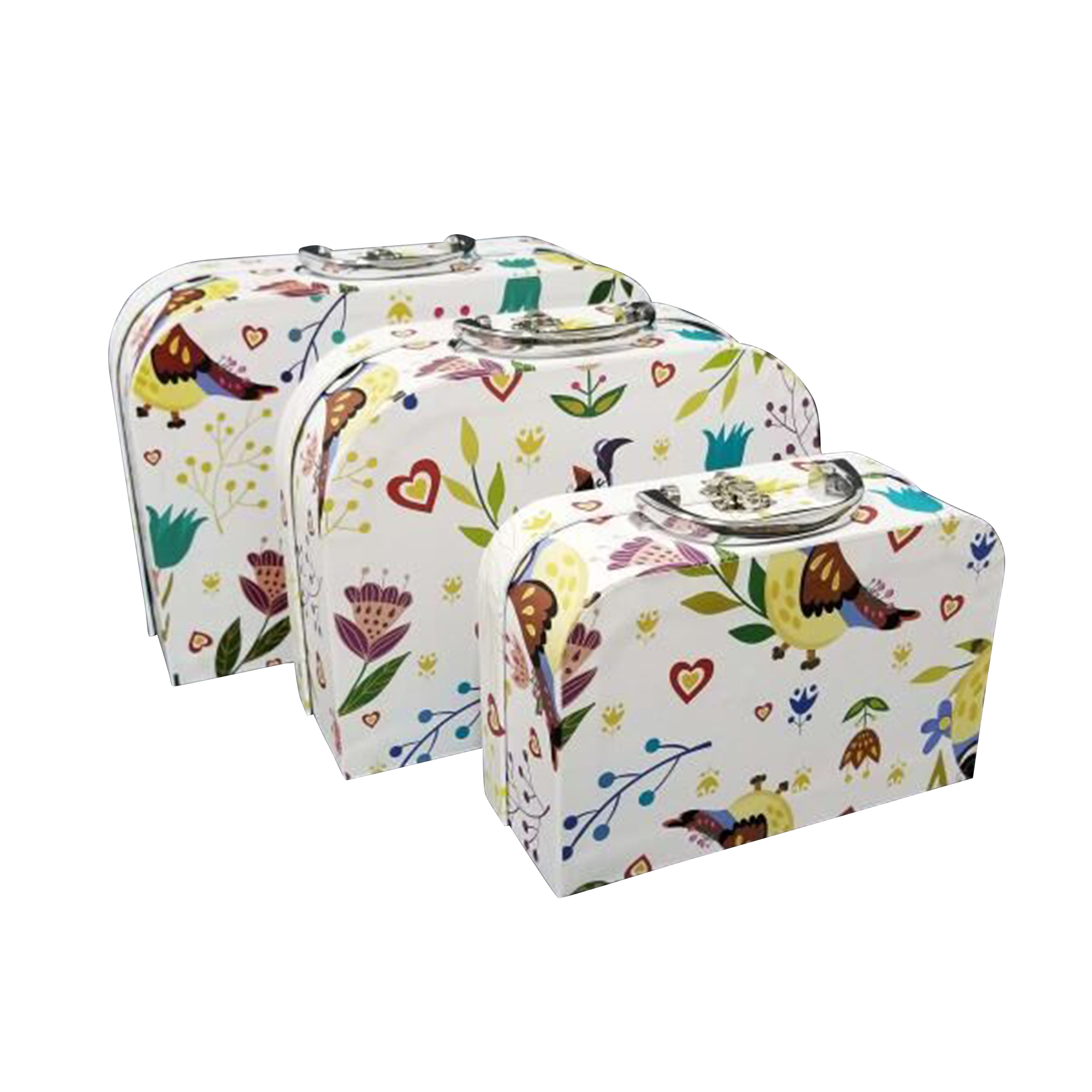 Printed Cardboard Suitcase Gift Box With Metal Handle Set