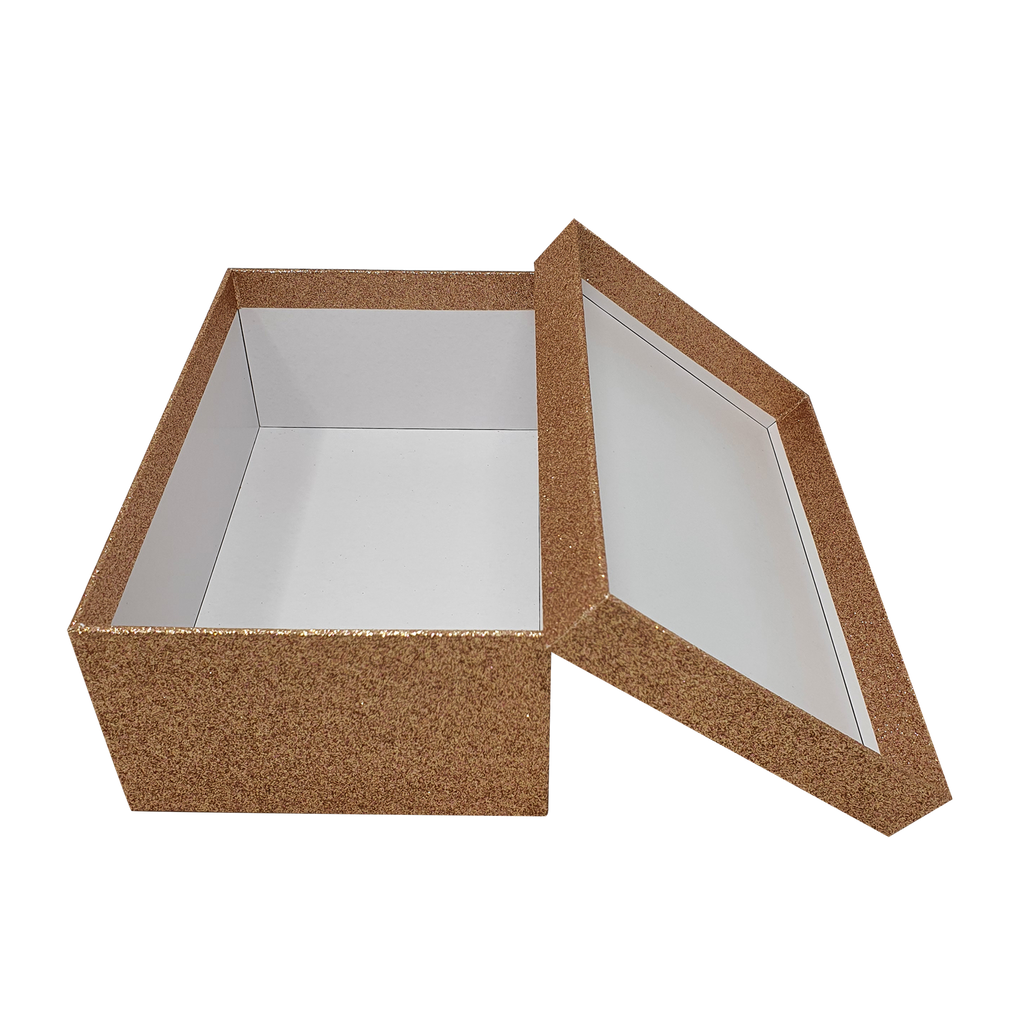 Stackable Rigid Box Rose Gold Rectangular Sparkly Glitter Rigid Stacking Gift Boxes