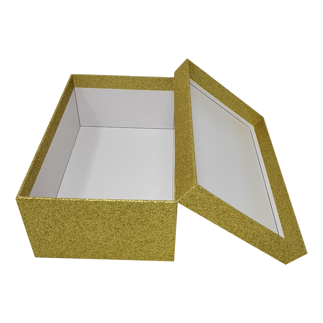 Wholesale Golden Yellow Rectangular Sparkly Glitter Rigid Stacking Gift Boxes