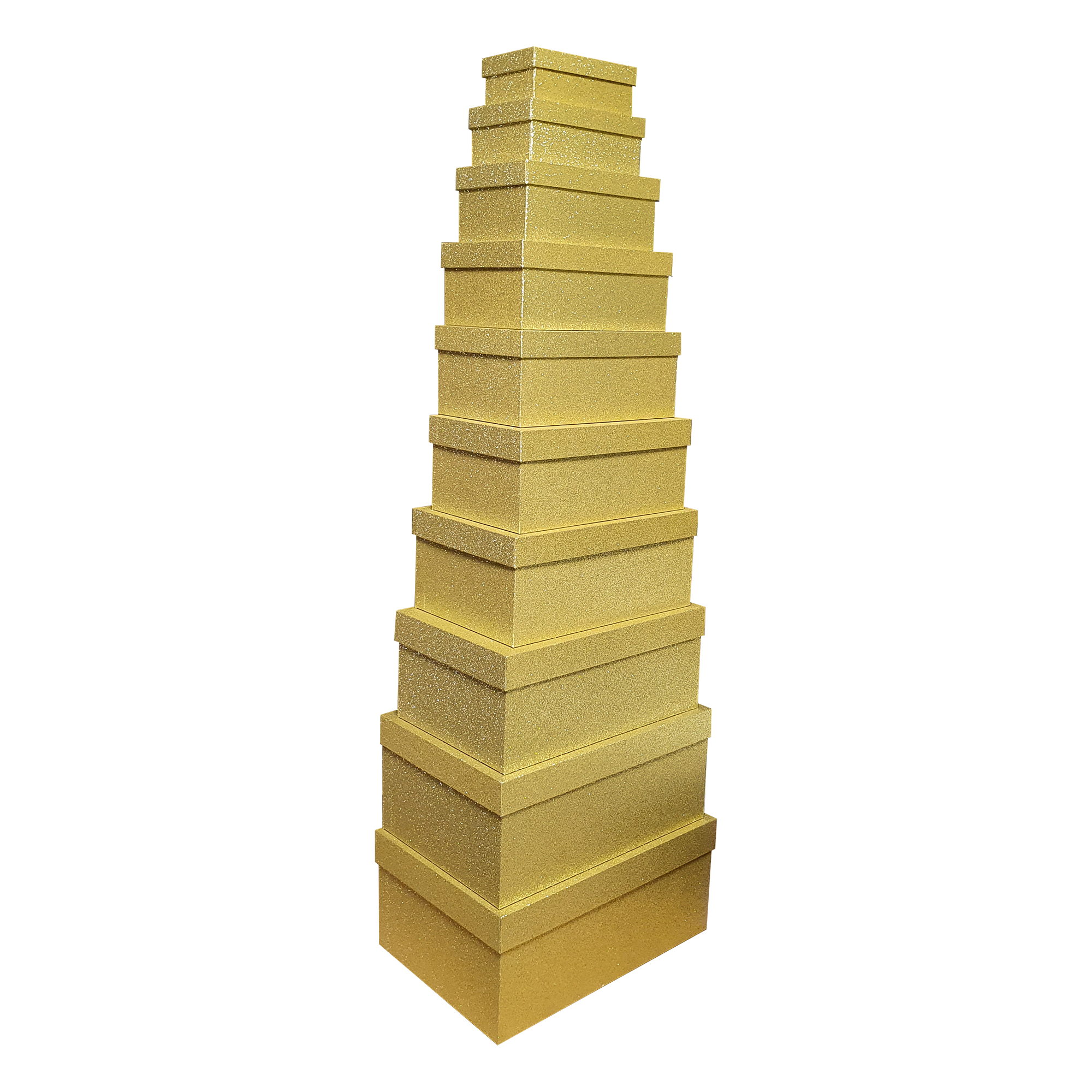 Goldgelbe, rechteckige, glitzernde, starre, stapelbare Geschenkboxen 