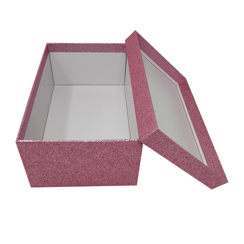 Rosy Pink Rectangular Sparkly Glitter Rigid Stacking Gift Boxes