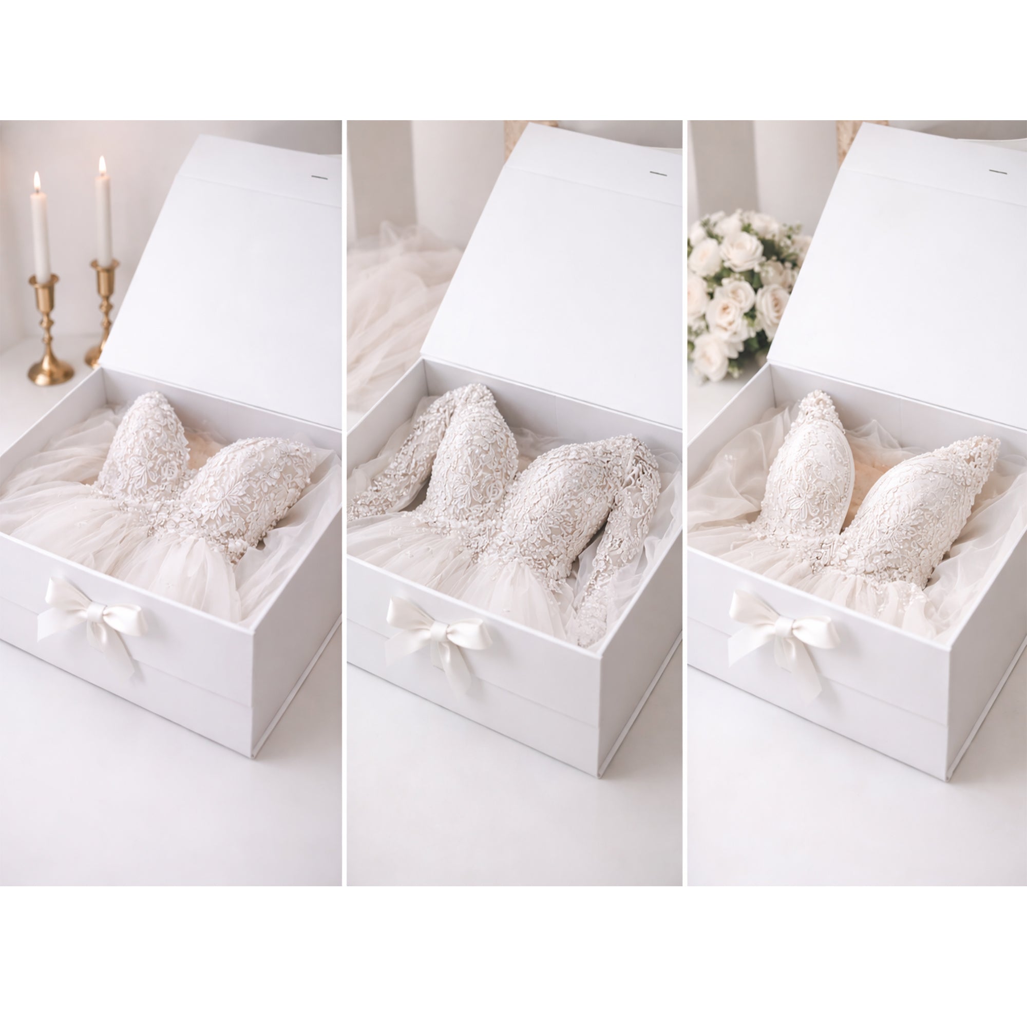 Wholesale Large A3 Size White Folding Magnetic Gift Box with Changeable Ribbon