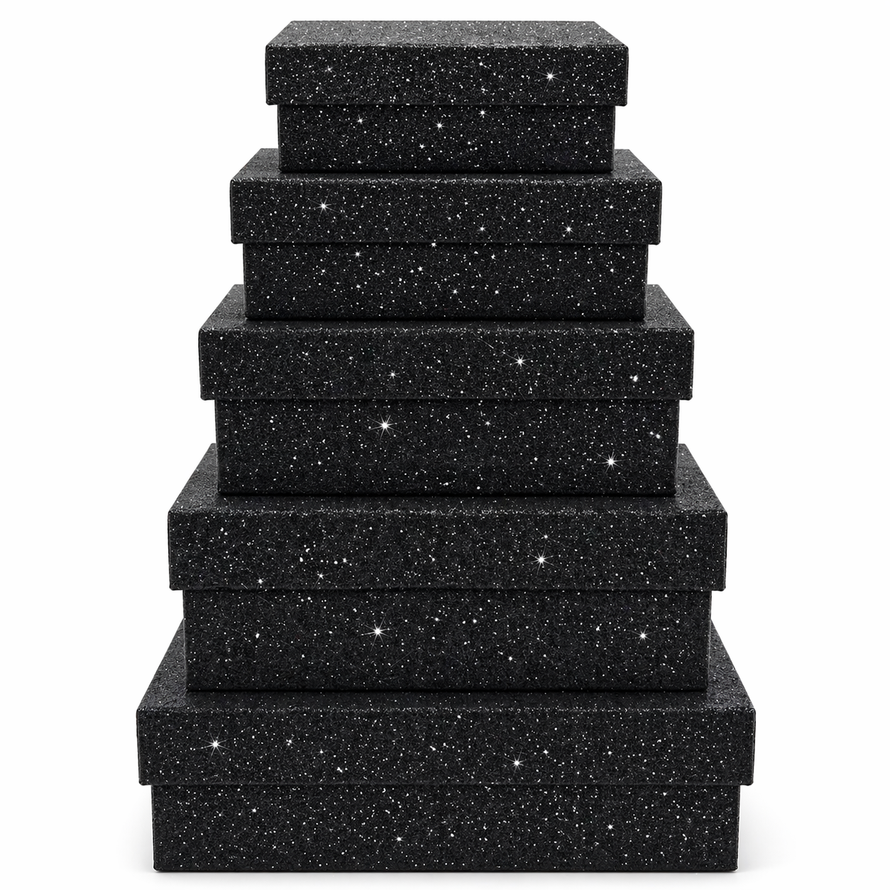 Schwarze, rechteckige, glitzernde, starre, stapelbare Geschenkboxen 