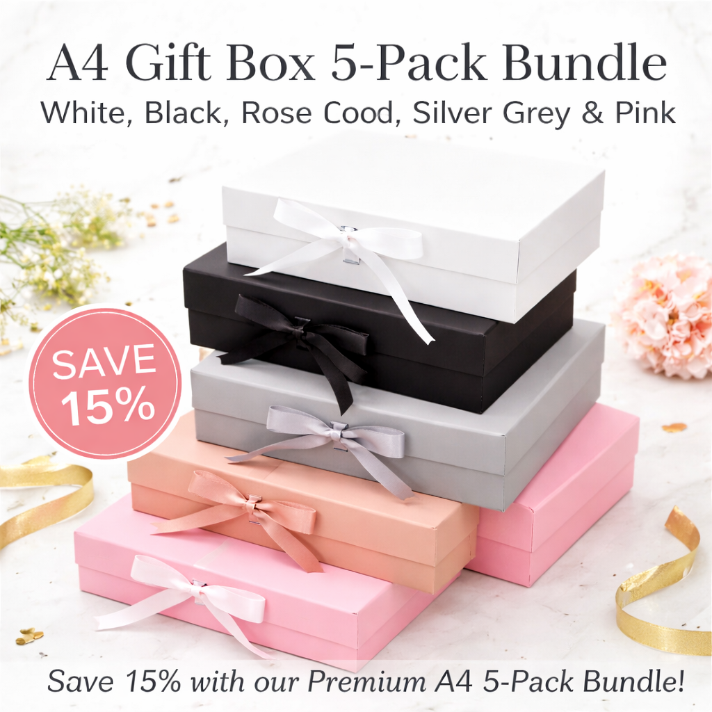 A4 Gift Box 5-Pack Bundle - White, Black, Rose Gold, Silver Grey & Pink