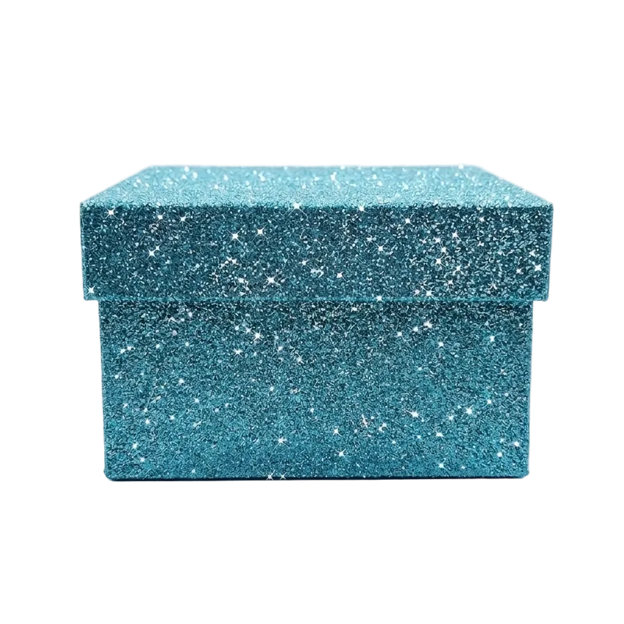 Teal Blue Glitter Gift Box with Lid – Luxury Rigid Packaging for Weddings, Events & Gifting (Single & Bulk)