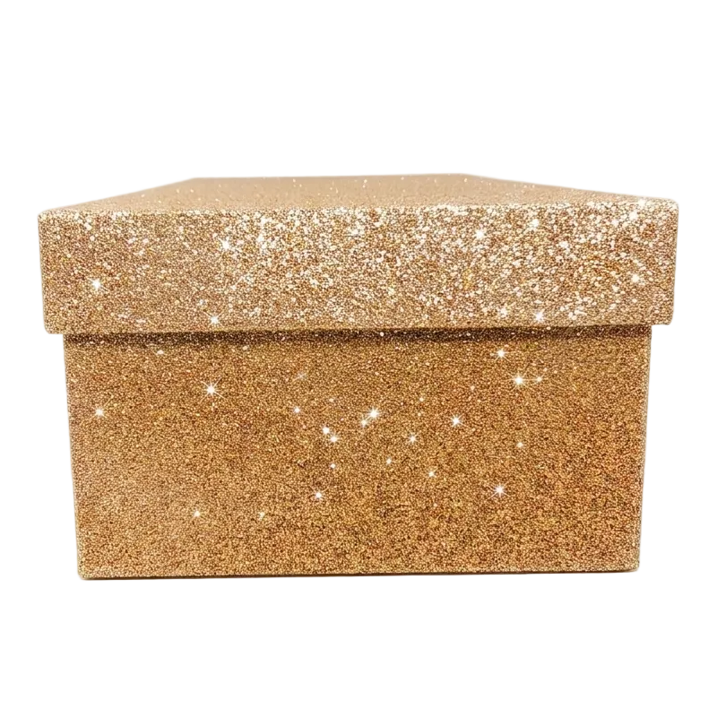 Rose Gold Rectangular Sparkly Glitter Rigid Stacking Gift Boxes