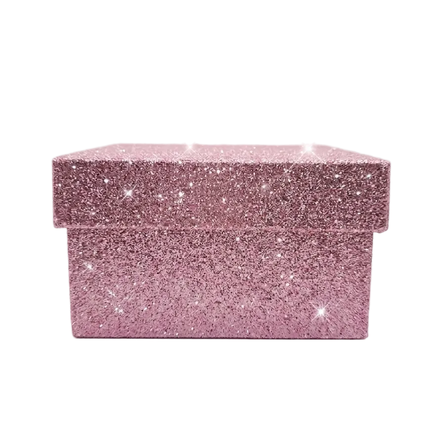 Rosig-rosa, rechteckige, glitzernde, starre, stapelbare Geschenkboxen 