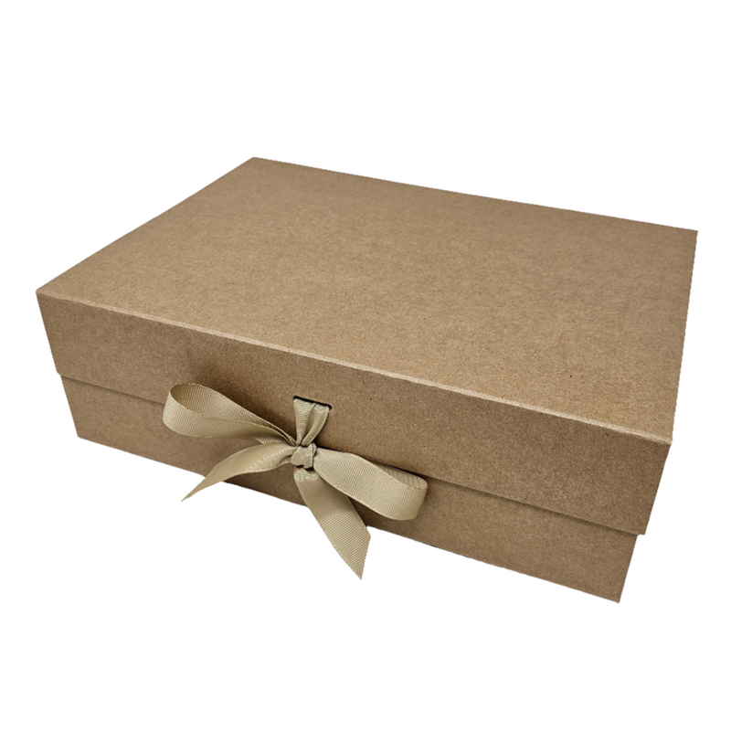 Wholesale A4 Size Natural Kraft Folding Magnetic Gift Box with Changeable Ribbon