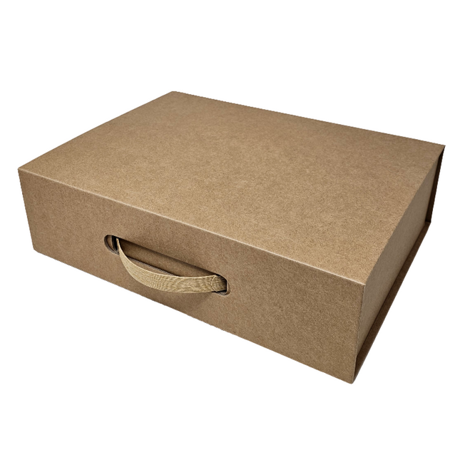 Wholesale Luxury Natural Kraft Folding Magnetic Presentation Gift Box With Carry Handle