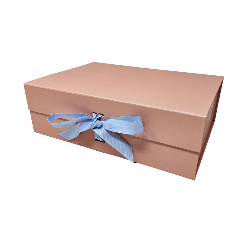 Wholesale A4 Size Rose Gold Folding Magnetic Gift Box with Changeable Ribbon