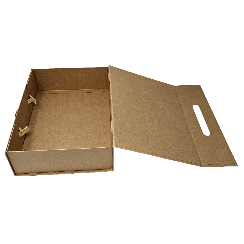 Wholesale Luxury Natural Kraft Folding Magnetic Presentation Gift Box With Carry Handle