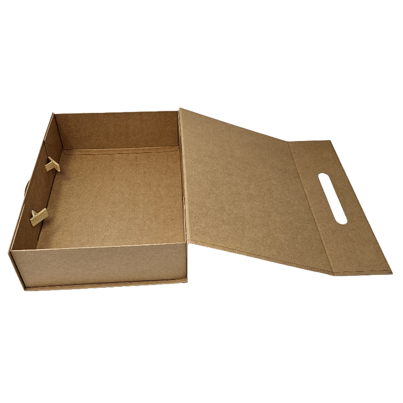 Luxury Natural Kraft Folding Magnetic Presentation Gift Box With Carry Handle