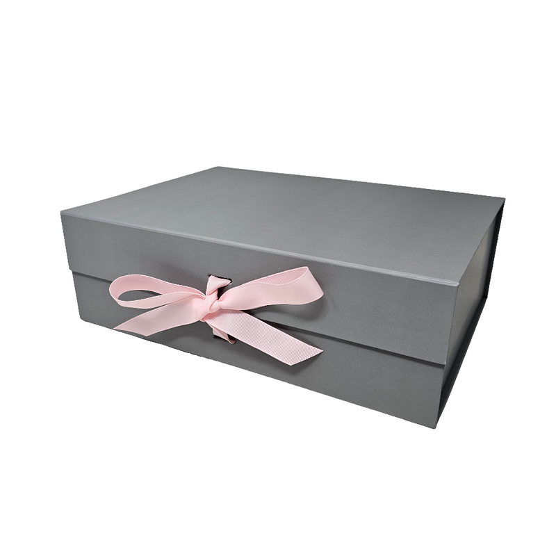 Wholesale A4 Size Silver Grey Folding Magnetic Gift Box with Changeable Ribbon