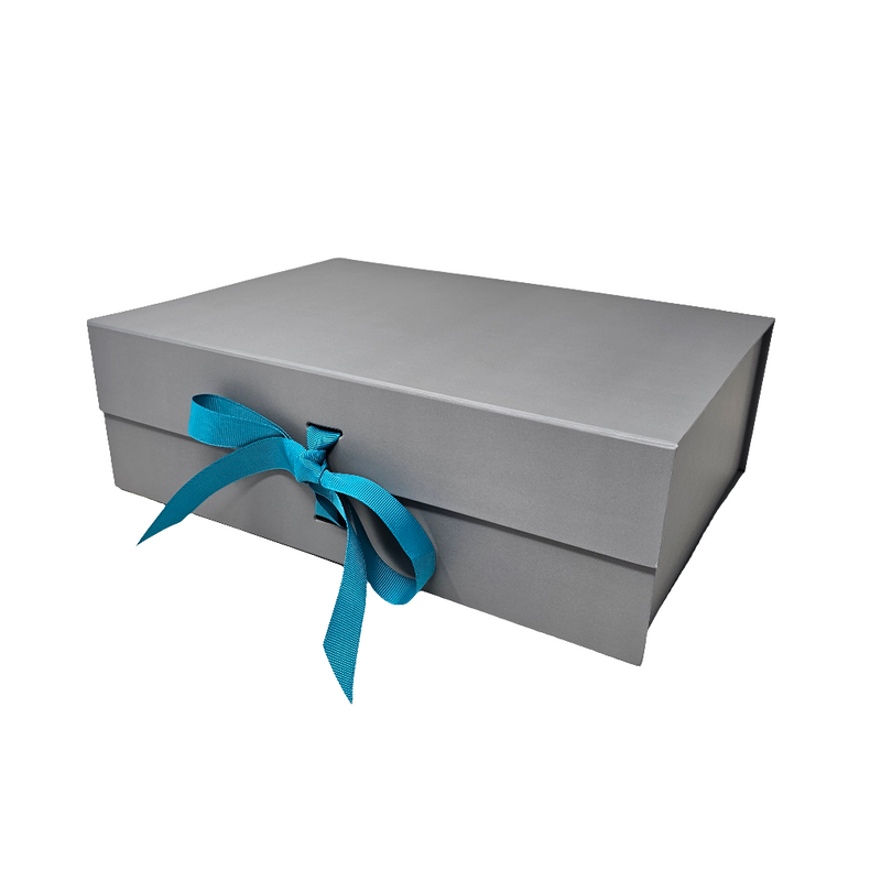 Wholesale A4 Size Silver Grey Folding Magnetic Gift Box with Changeable Ribbon