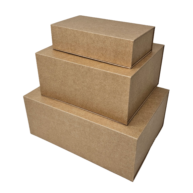 Wholesale Luxury Natural Kraft Rectangular Rigid Magnetic Gift Box Set of 3