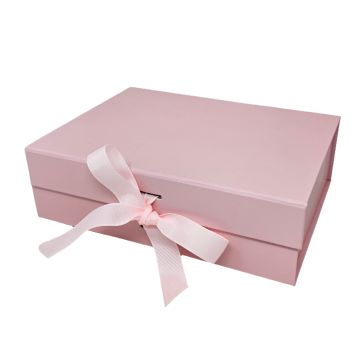 Wholesale A5 Size Pale Pink Folding Magnetic Gift Box with Changeable Ribbon