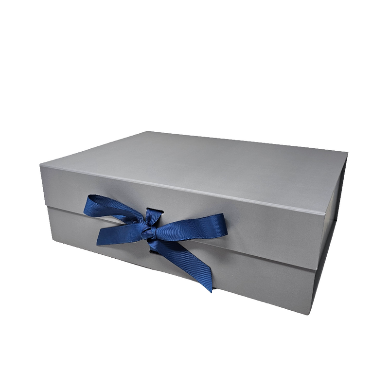 Wholesale A4 Size Silver Grey Folding Magnetic Gift Box with Changeable Ribbon