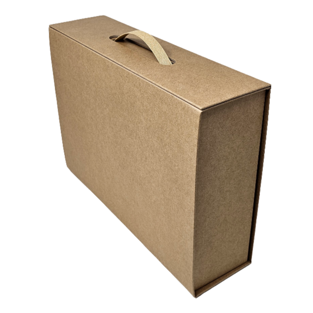 Wholesale Luxury Natural Kraft Folding Magnetic Presentation Gift Box With Carry Handle
