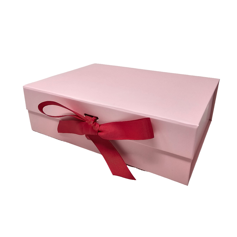 Wholesale A5 Size Pale Pink Folding Magnetic Gift Box with Changeable Ribbon