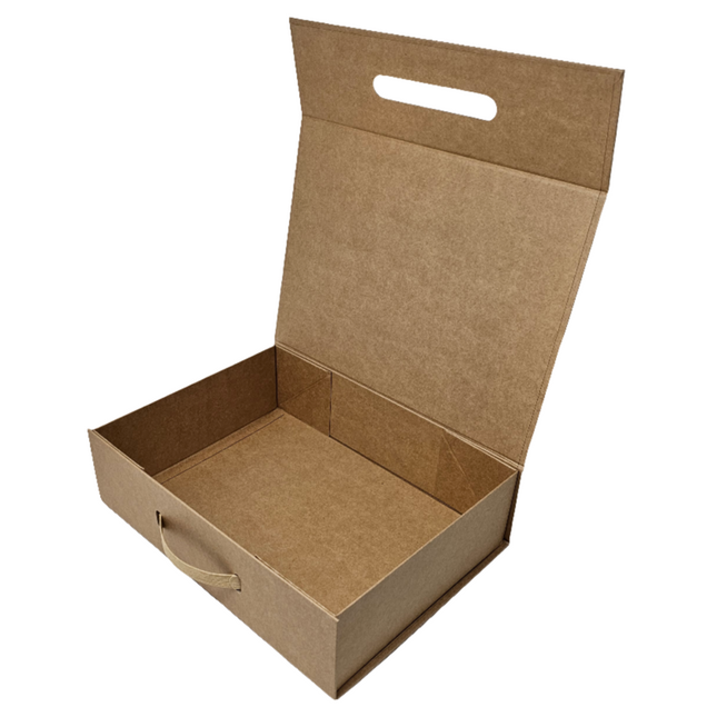 Wholesale Luxury Natural Kraft Folding Magnetic Presentation Gift Box With Carry Handle