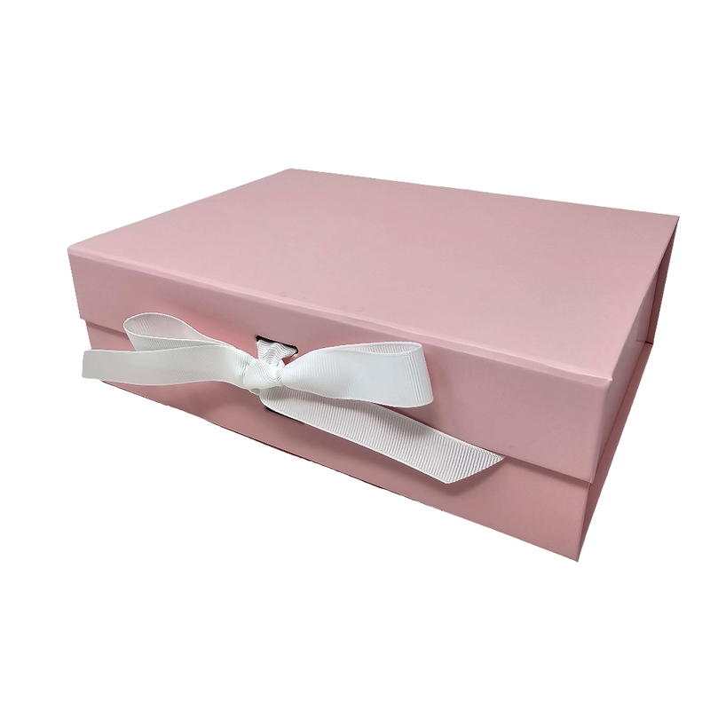 Wholesale A5 Size Pale Pink Folding Magnetic Gift Box with Changeable Ribbon