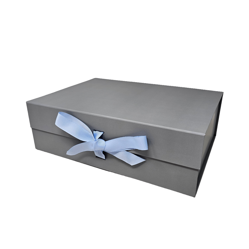 Wholesale A4 Size Silver Grey Folding Magnetic Gift Box with Changeable Ribbon