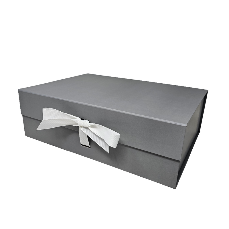 Wholesale A4 Size Silver Grey Folding Magnetic Gift Box with Changeable Ribbon