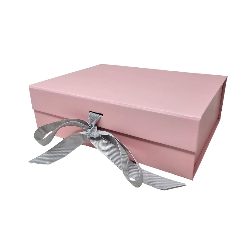 Wholesale A5 Size Pale Pink Folding Magnetic Gift Box with Changeable Ribbon