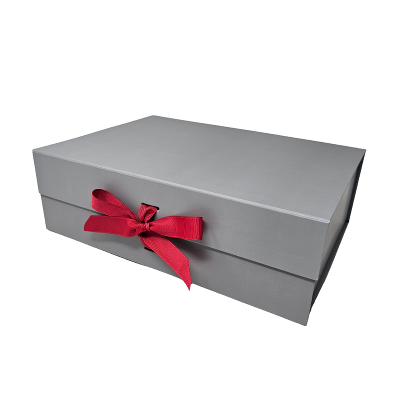 Wholesale A4 Size Silver Grey Folding Magnetic Gift Box with Changeable Ribbon