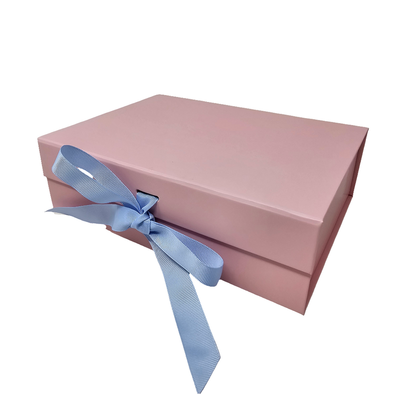 Wholesale A5 Size Pale Pink Folding Magnetic Gift Box with Changeable Ribbon