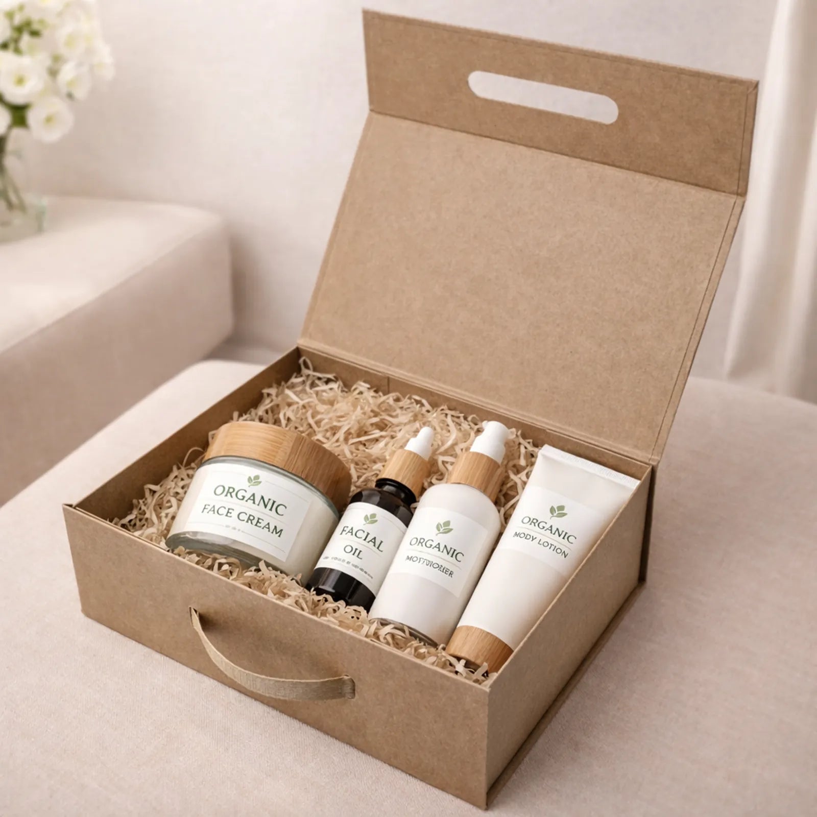 Wholesale Luxury Natural Kraft Folding Magnetic Presentation Gift Box With Carry Handle