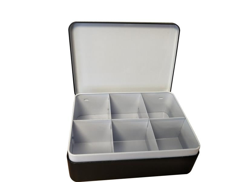 Rectangular Crackle Printed Hinged Lid Storage Tin With Removable Metal Division