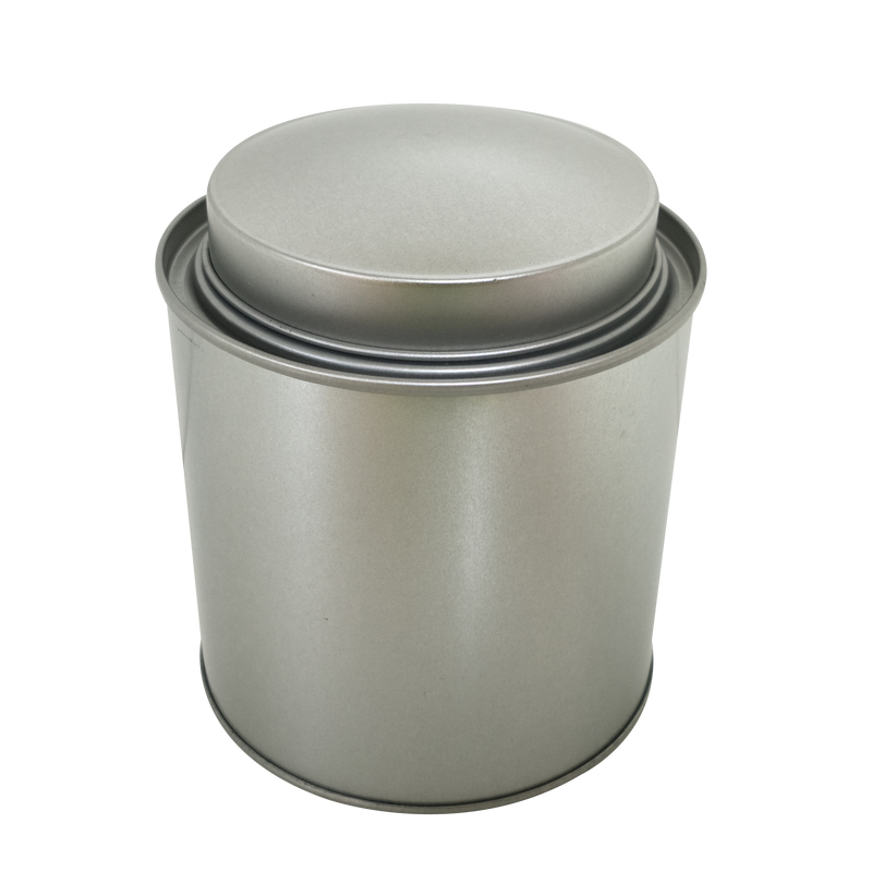 Plain Silver Round Tea Tin With Inner Slip Lid