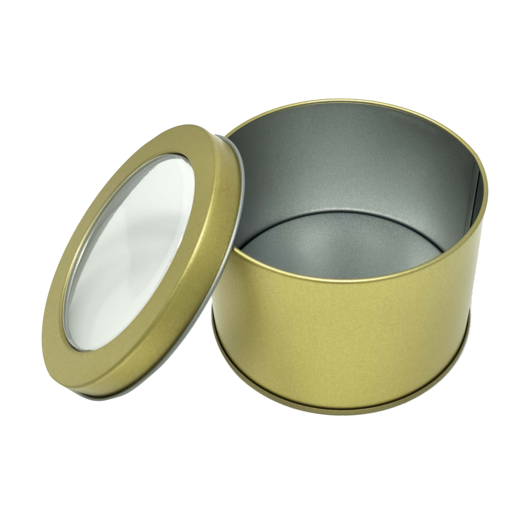 Printed Black/Gold Round Tin Box With Window Lid/ D90 x H60(mm)