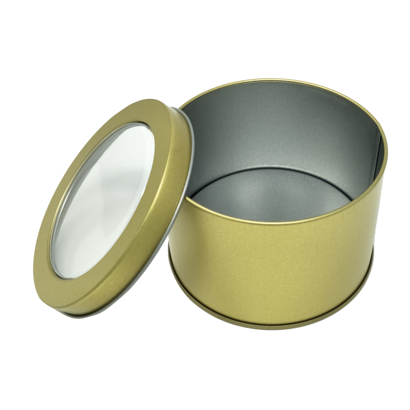 Printed Black/Gold Round Tin Box With Window Lid/ D90 x H60(mm)
