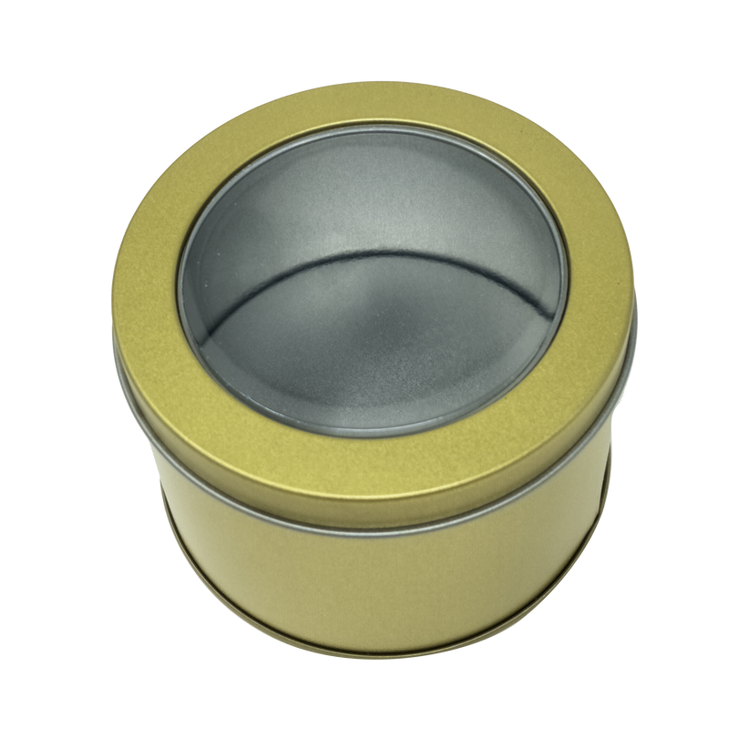 Printed Black/Gold Round Tin Box With Window Lid/ D90 x H60(mm)