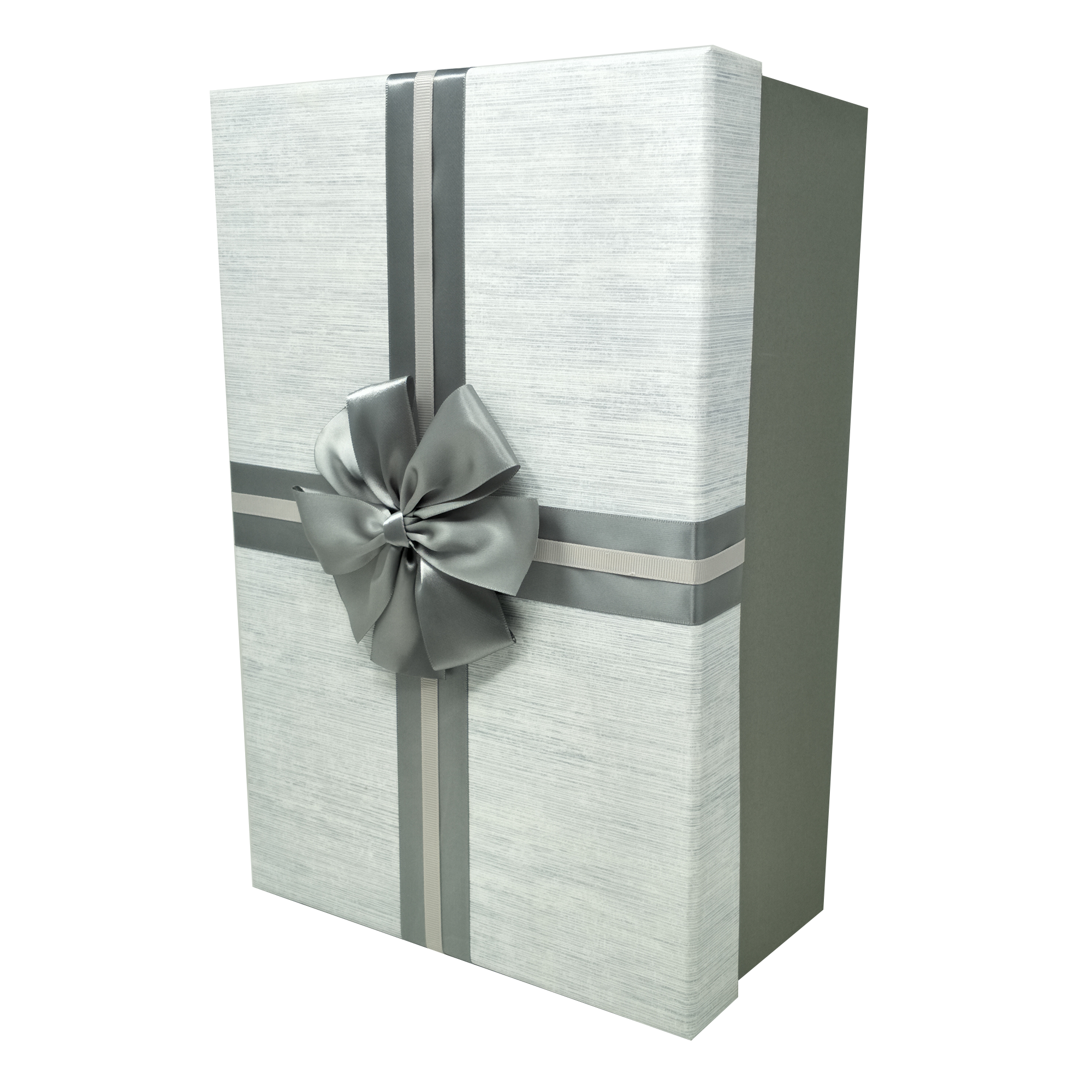 Luxury Extra Large Rectangular Striped Textured Rigid Gift Box With Silver Ribbon & Bow
