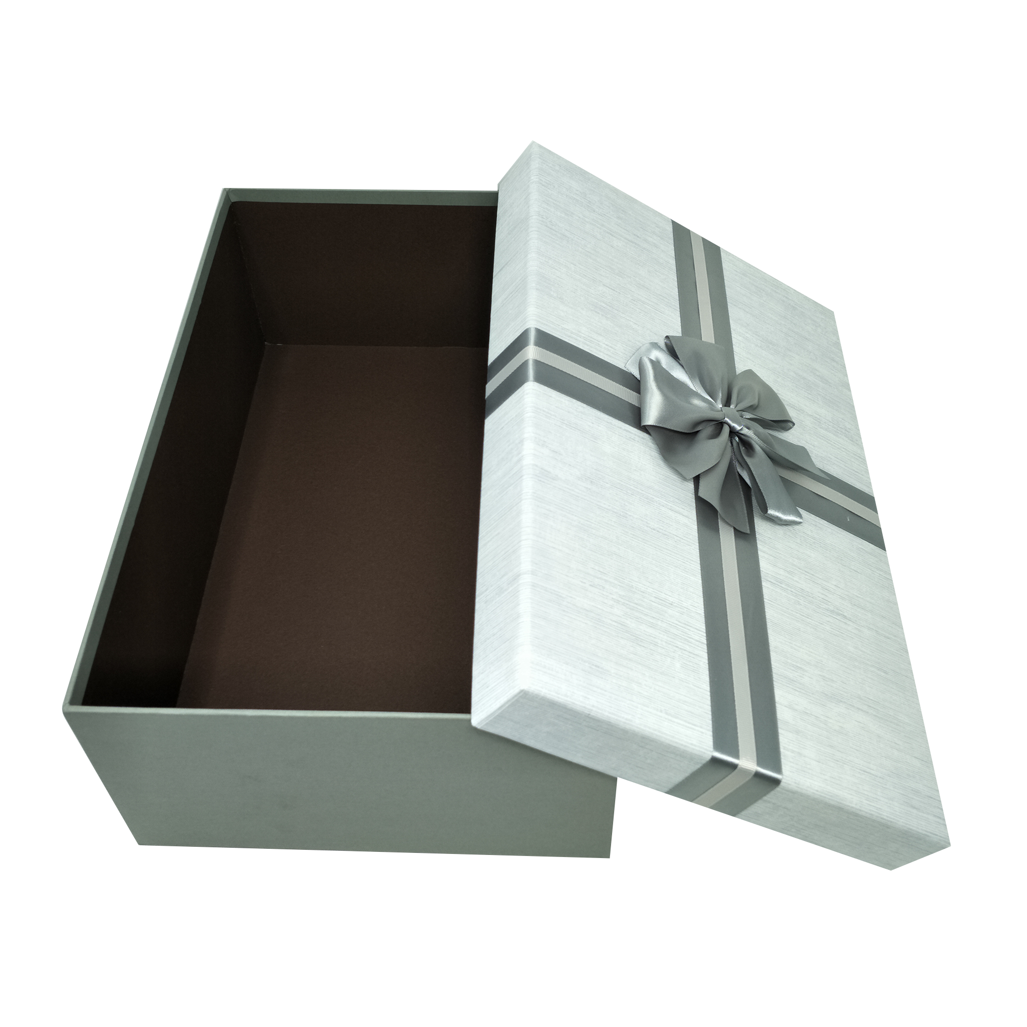 Luxury Extra Large Rectangular Striped Textured Rigid Gift Box With Silver Ribbon & Bow
