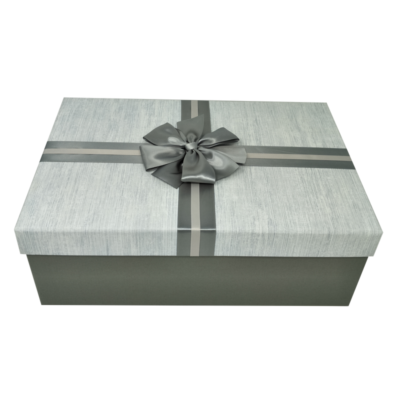 Luxury Extra Large Rectangular Striped Textured Rigid Gift Box With Silver Ribbon & Bow