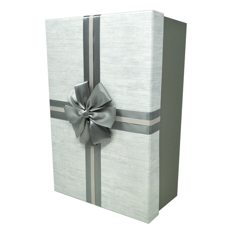 Luxury Extra Large Rectangular Striped Textured Rigid Gift Box With Silver Ribbon & Bow