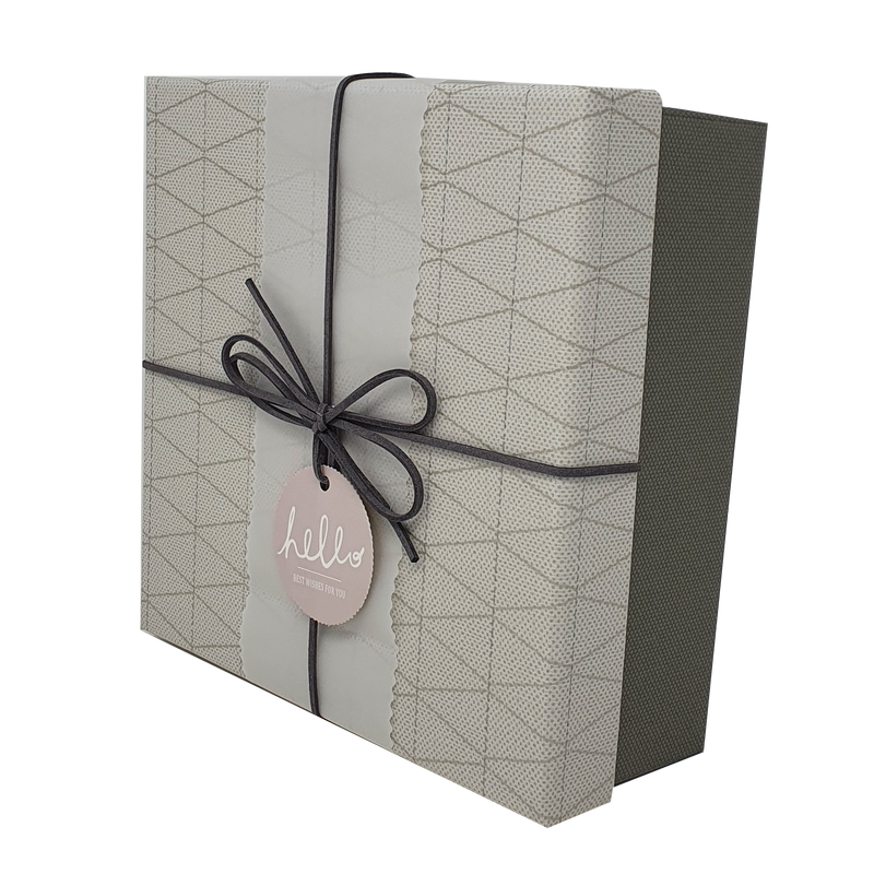 Square Rigid Geometric Pattern Gift Box With Ribbon & Sleeve