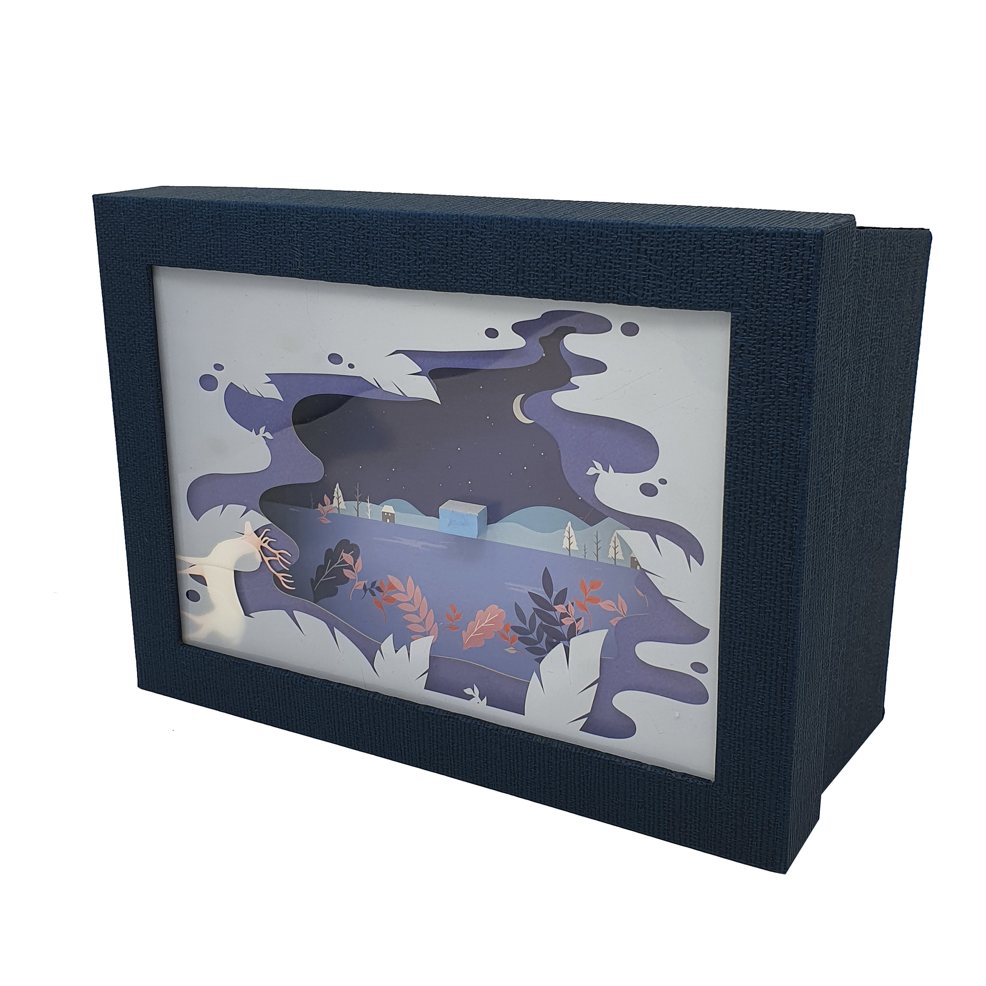 Papercraft Weihnachts-Geschenkbox-Set mit Hirschmotiv, rechteckig 