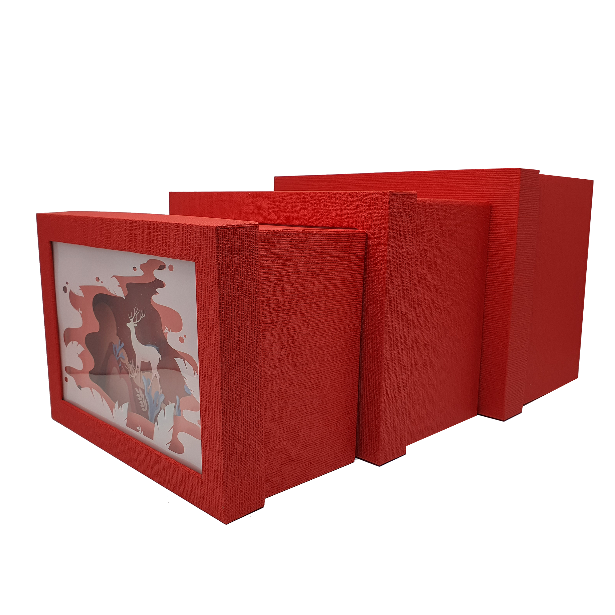 Papercraft Weihnachts-Geschenkbox-Set mit Hirschmotiv, rechteckig 