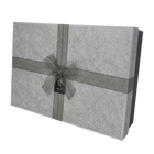 Silver Patterned Gift Box Set with Metallic Ribbon and Bow